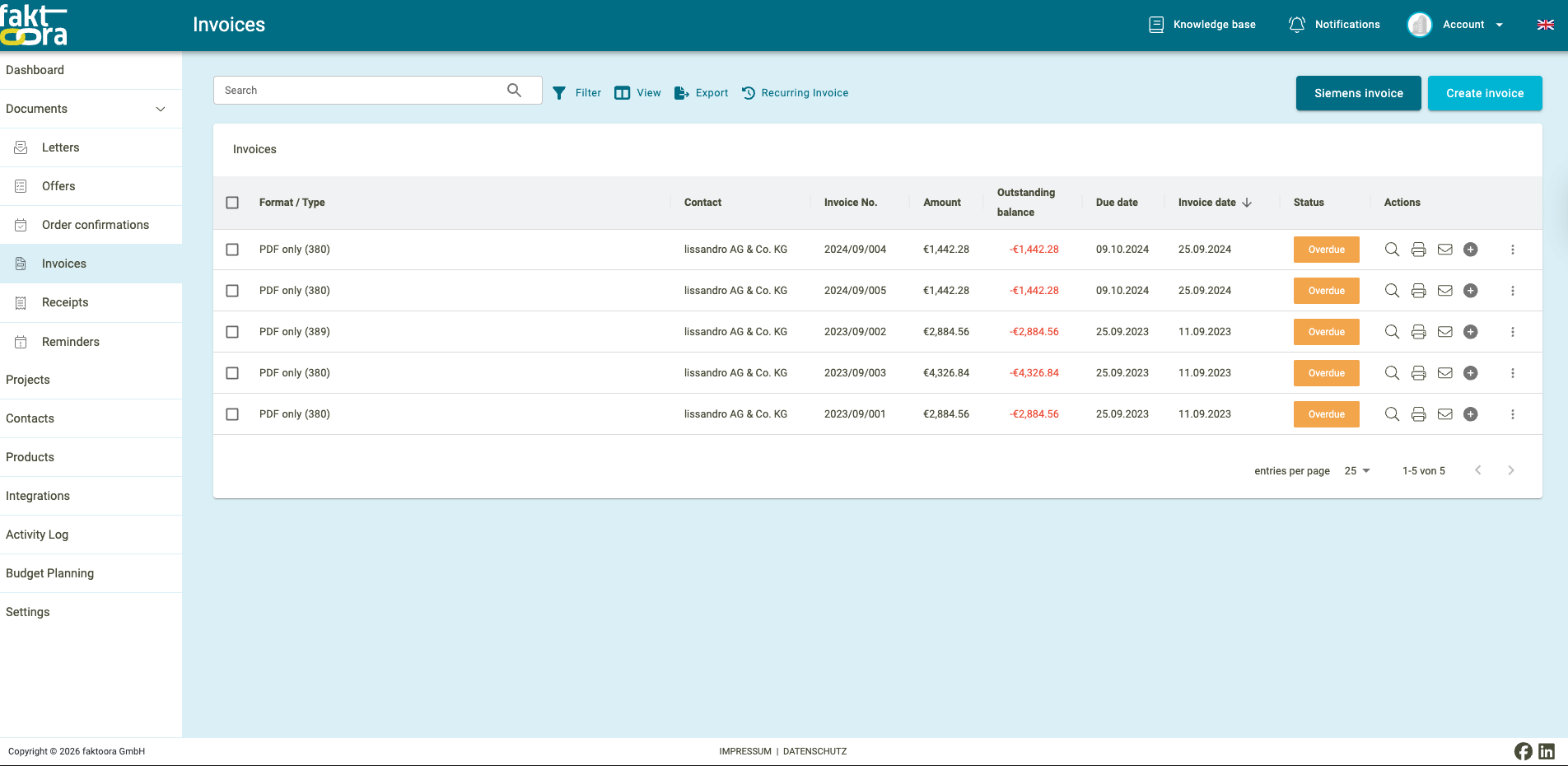 Invoice creation form